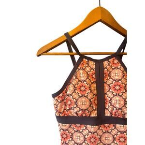 Lands' End | Navy Blue + Pink Geometric High Neck Tankini | Size 2